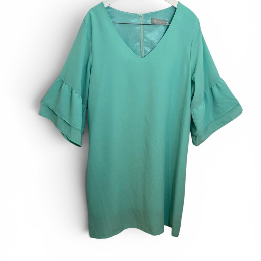 V-Neck Ruffle Sleeve Mini Dress in Teal